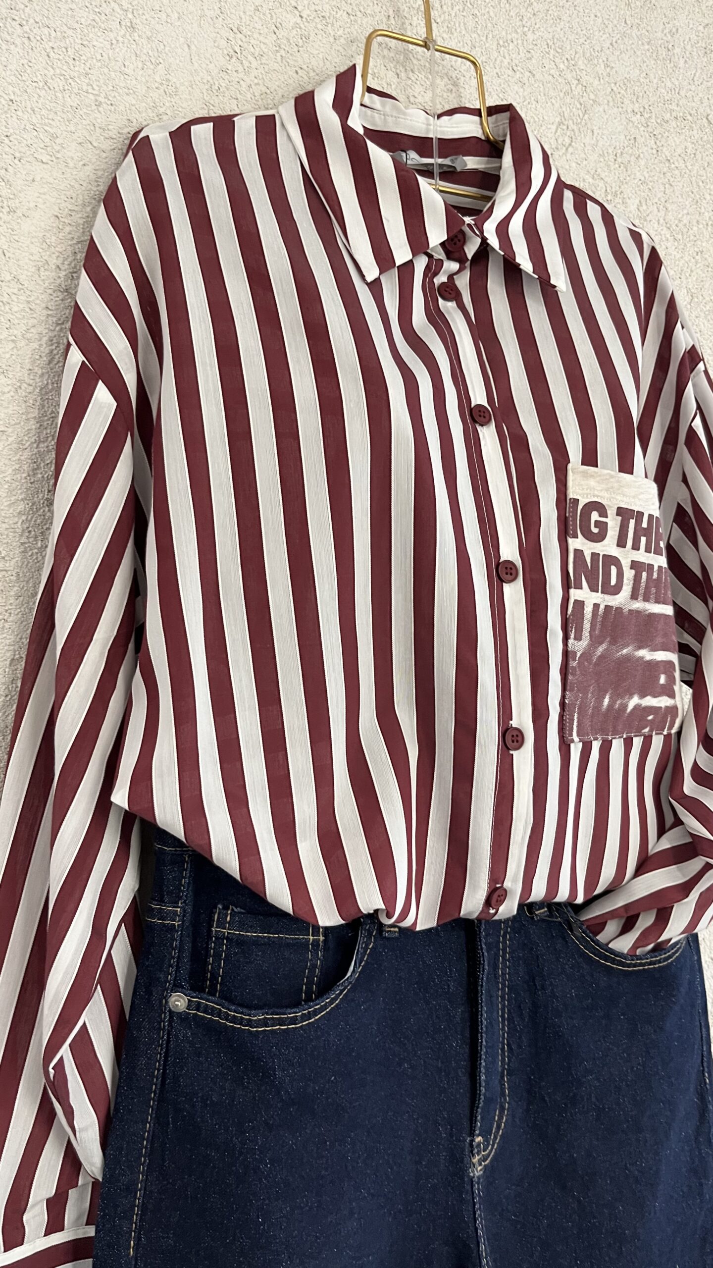 Çizgili Cep Detaylı Tasarım Gömlek